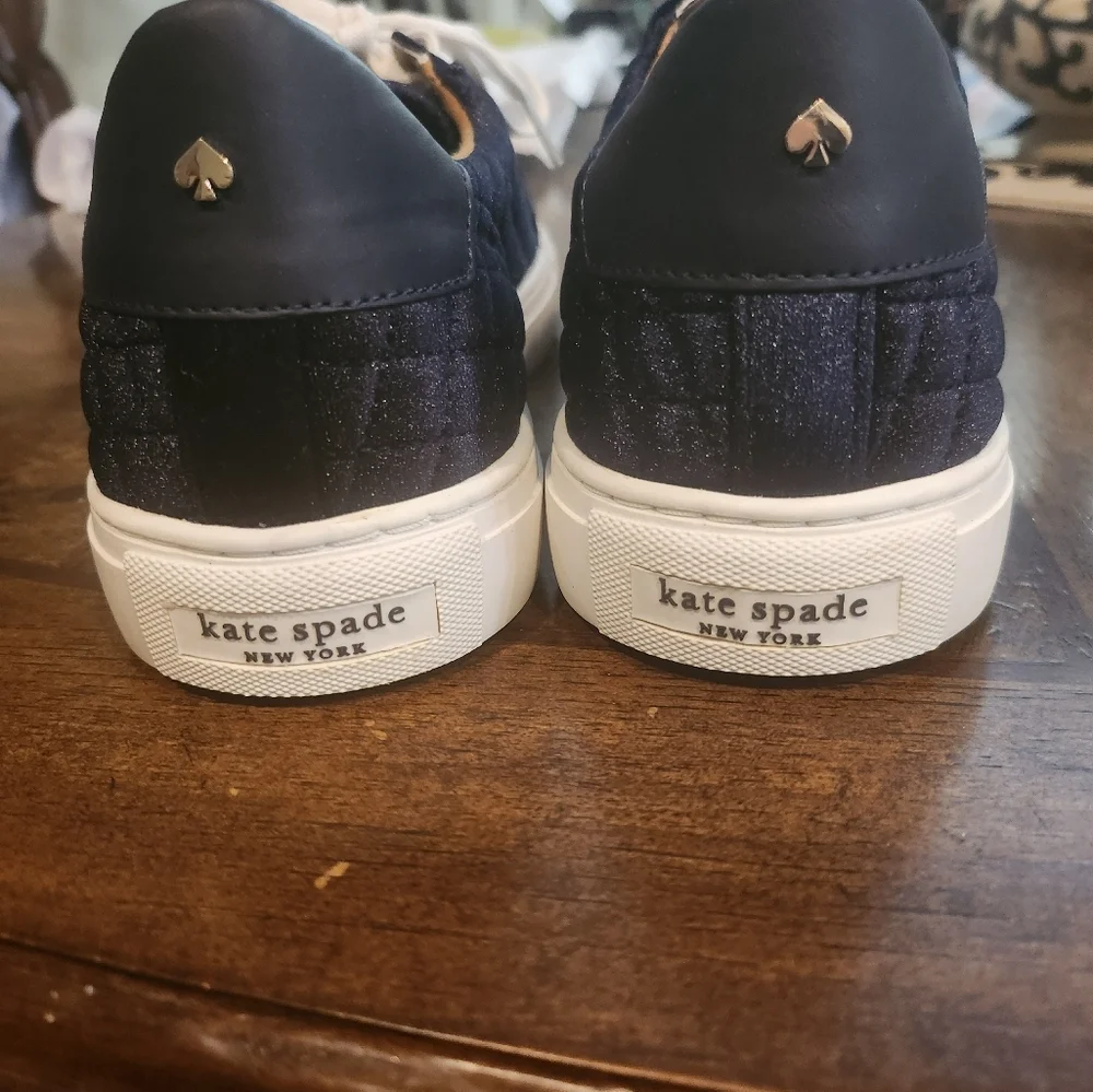 Kate Spade Navy & White Velvet Quilted Lace Up Sneakers Size 10 NEW